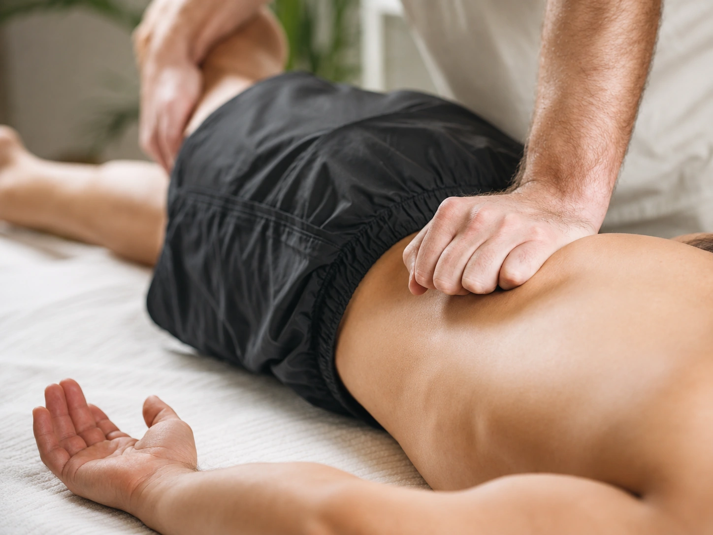 A therapist working on a client's neck and shoulders.